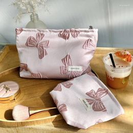 Storage Bags Pink Bow Pattern Cosmetic Bag Portable Pouch Lipstick Skincare Sundries Organiser Zipper 1Pc