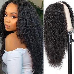 Kinky Curly U Part Human Hair Brazilian Remy Deep Wave None Lace Front for Black Women Natural Colour 240401