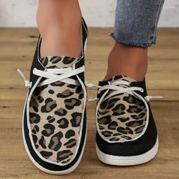 Casual Shoes 2024 High Quality Women's Round Head Flats Outdoor Women Colour Matching Lace Up Leopard Ladies