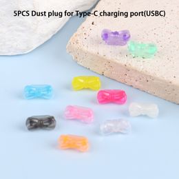 5 Pcs Candy Color Clear Bow Type-c Dust Plugs Phone Charging Port Dust Cover Cap Anti-dust Plug Replacement Accessories