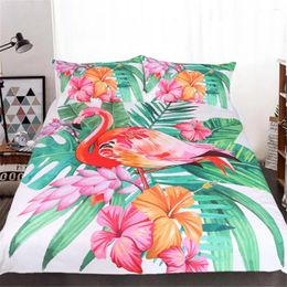 Bedding Sets 40Pink Flamingo Printed Set Tropical Plant Flower Polyester Duvet Cover With Pillowcase 3 Pcs Single Twin Double 80026