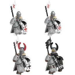 Mediaeval War Figure Warhorse Crusades England Rosesoldier Moc Heavily Armed Model Kids Blocks Toys Gift Boys Girls Juguetes 2024