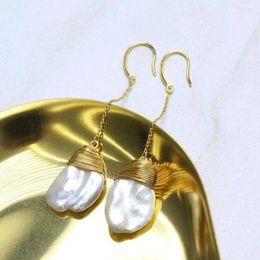 Dangle Earrings White Baroque Freshwater Pearl Coin 18k Chain Eardrop Gift Ear Stud Jewellery Halloween Accessories Wedding Lucky