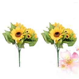 Decorative Flowers 2PCS Artificial Sunflower Bouquet 4 Heads Small Simulation Flower Ornament For Home Wedding Store (Yellow) Christmas