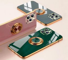 Luxury Ring Cases For iPhone 14 13 12 11 Pro Max XS XR X S 7 8 Plus SE Mini Plating Silicone TPU Soft Cover With Ring Holder Stand4244029