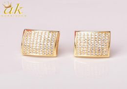 12MM IcedOut Earring for Men Square Stud Spiral Ear Plug Screw Back Hip Hop Jewelry Gold Color Material Copper CZ Stone5762482