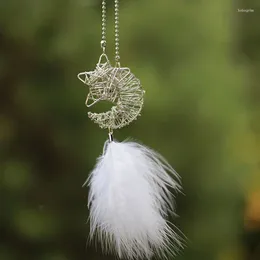 Decorative Figurines Star Moon White Feather Handmade Dream Catcher Wind Chimes For Hoom Decorations Car Pendant Room Hanging Decoration