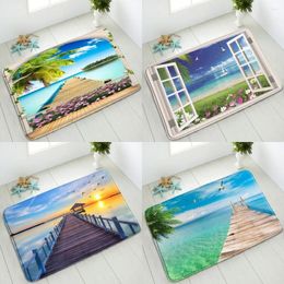 Bath Mats Ocean Scenery Bathroom Non-Slip Mat Waterfall Pink Flower Palm Tree Plant Boat Bedroom Kitchen Doormat Absorbent Carpet Washable