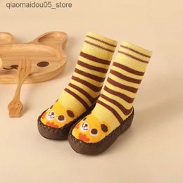 Kids Socks Baby cute cartoon animal floor socks with rubber anti slip sole cotton warm shoes Q240413