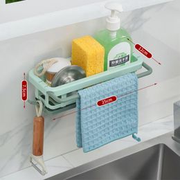 Sponge Holder Kitchen Organiser Dish Drainer Soap Rack Sink Tray Dishcloth Towel Rack Wall Mounted Storage Basket Shelf Kitchen