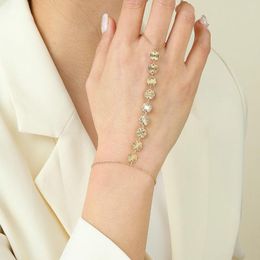 Link Bracelets Fashion Shiny Geometric Flower Sequin Vintage Boho Wrist Bracelet For Women Finger Ring Chain Charms Lady Aesthetic Jewelry
