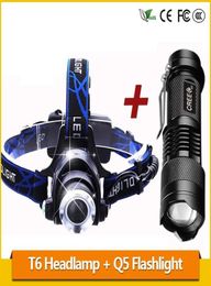 Zoom 3800LM T6 LED Headlamp Headlight Rechargeable 18650 Battery Head Lamp Q5 Mini LED Flashlight Zoomable Tactical Torch5514510