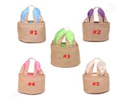 2022 Linen Easter Bucket Bunny Rabbit Ear Egg Basket Bag Cartoon Ears Hand Bag Baskets Easter Jute Canvas Festival Gift Bags Porta1358540