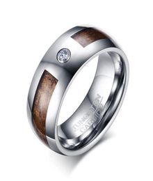 Wedding Rings Crystal Tungsten Carbide Ring Mens Wood Inlay Band Fashion Classic Jewelry9791434