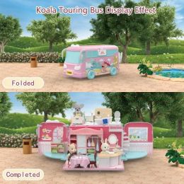 Koala Tour Bus Dollhouse Miniature Diary Pretend Play House Kids Toys Doll House Accessories And Furniture Set Villa Girls Gifts
