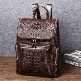 Backpack Real Cowhide Leather Crocodile Pattern High-quality Men's Large Capacity LeisureTravel Bag Outdoor Travel