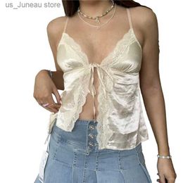 Women's Tanks Camis Xingqing 2022 Summer Lace Camisole Tops Beige Women Slveless V Neck Slim Fit Tank Top Swt Sexy Fashion Swt Crop Top 1 T240415