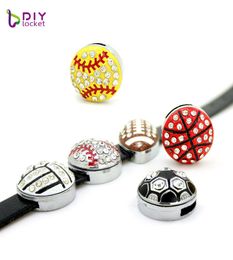 New Fashion Mix Style Sports Ball Slide Charms Crystal Rhinestones Ball Charms Fit Diy Belt Wristband Bracelet LSSC4154192627545