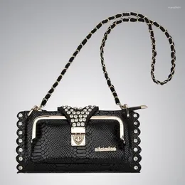 Bag Genuine Leather Female Fashion Snake Pattern Diamond Messenger Wild Chain Handbag