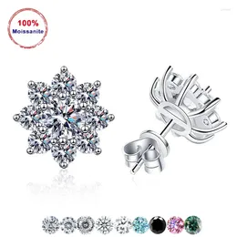 Stud Earrings Silver S925 Sunflower 1 CT Round Moissanite Wedding Engagement Bridal Delicate Fashion Gift Jewellery