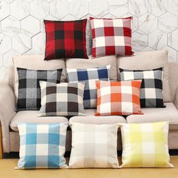 Pillow 2 Pieces Of Cotton Linen Square Check Case Double-sided Pastoral Explosion Style 2pc