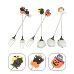 Spoons Dessert Spoon Cake Stainless Steel Fork Halloween Forks Metal Multipurpose Flatware Pumpkin
