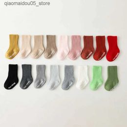 Kids Socks Candy Colour new childrens cotton socks suitable for boys toddlers girls ankle striped non slip baby floor Q240413