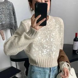 Women's Sweaters Sequins Sweater Women Autumn Winter Fashion Long Sleeve O Neck Short Pullover Chic Casual Knitted Top Vintage Jumpers