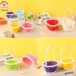 1Pc 7cm Plastic Rattan Woven Easter Egg Basket Round Storage Basket Home Gift Basket Hand-woven Rattan Flower Basket