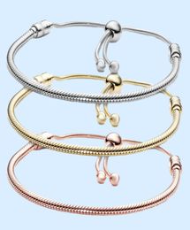 Silver Plated Bracelets 3MM Chain Adjustable Fit p charms Gold Rose Bangle Bracelet Women Female Christmas Party Birthday Gift BR0206793217