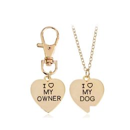 Pendant Necklaces Fashion 2Pcs Best Friends Friendship Love Heart Necklace Key Chain Owner And Dog Letter I My Jewellery Drop Delivery P Dhiql