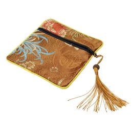 Q0KE Silk with Tassel Brocade Bags Zipper Jewellery Gift Bag Pouches