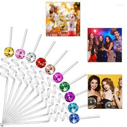 Disposable Cups Straws Discos Decorative Straw Plastic Cocktail Glitter Balls Drinking Decor