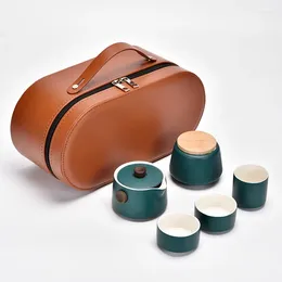 Teaware Sets Ceramic Black Pottery Portable Travel Tea Set One Pot Three Cup Can Bag