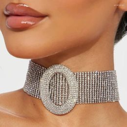 Choker Shiny Rhinestone Chain Short Necklace Jewelry For Women Trendy Party Dress Statement Accessories