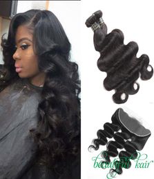 Brazilian Body Wave Human Hair Bundles With Ear To Ear Lace Frontal 9A Peruvian Straight Virgin Hair With 134 Lace Frontal closur4271922