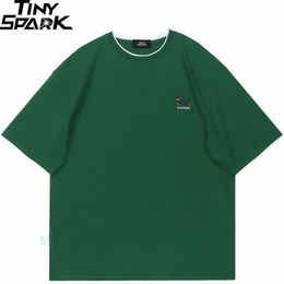 Men Tshirt Streetwear Funny Dog Embroidery T-Shirt Cotton Soft Summer Harajuku T Shirt Unisex Plain Top Tees Hip Hop Green 240408