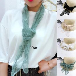 Scarves Lace Embroidered Scarf Wave Edge Hollow Out Floral Neck Transparent Gauze Headscarf Flower Small Shawl 2024