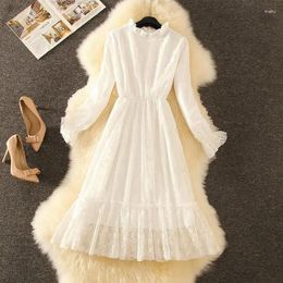 Party Dresses White With Fleece Lining Long Lace Dress For Women Spring And Autumn Woman Vestido De Mujer Femme Robe