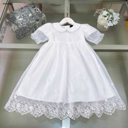 Luxury girls partydress Letter logo embroidery baby skirt Size 90-150 CM kids designer clothes Pure white lace design Princess dress 24April