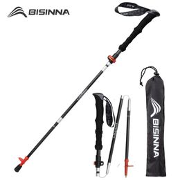 BISINNA 1pcs/2pcs Folding Trekking Poles Carbon Fibre Collapsible Telescopic Sticks Lightweight Walking Stick Hiking Climbing240328