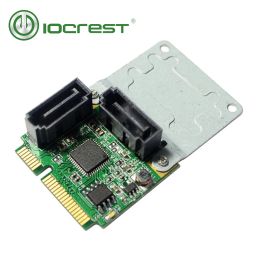 Cards IOCREST Mini PCI Express 2 Internal SATA III ( 6gb /s) RAID ASM1061R Controller Card 2 SATA 3.0 6gbps Ports Green