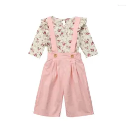 Clothing Sets Toddler Kids Baby Girl Floral Long Sleeve Tops Bib Strap Overalls Pants Outfits Clothes