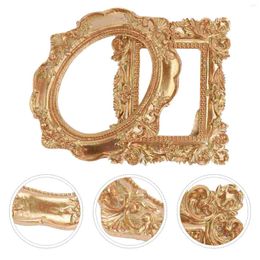 Frames 2 Pcs Decorative Ornaments Display Shelf Picture Frame Home Po Prop Carved Stand Resin Desktop Craft