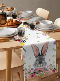 Easter Bunny Flower Linen Table Runners Dresser Scarves Table Decor Spring Farmhouse Dining Table Runners Party Decorations