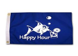 Happy Hour Fish Royal Blue Flag 3x5ft Printing Polyester Outdoor or Indoor Club Digital printing Banner and Flags Whole8513100