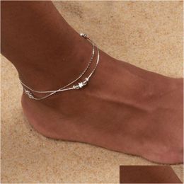 Anklets Chic 925 Sterling Sier Short Double Layer Chain Anklet For Women S925 Ankle Bracelet Adjustable Length Foot Jewelry Drop Deliv Dh70I