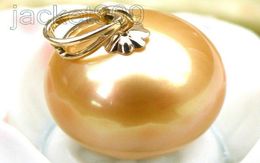 FINE PEARLS JEWELRY GENUINE 12mm round golden yellow south sea pearl pendant 14k solid1446030
