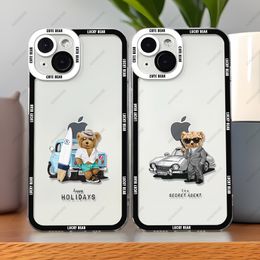 Phone Case For iPhone 15 14 13 12 Pro Max Mini 11 XS X XR SE 7 8 Plus Soft TPU Phone Cover Lucky Bear
