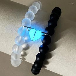 Charm Bracelets 2pcs Handmade Crown Beaded Charms Bracelet Luminou Heart Glow In The Dark Couple For Lover Men Women Fluorescent Gift